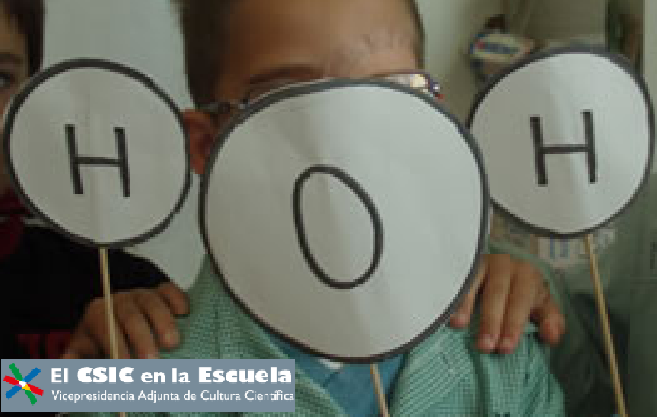 Modelo de molécula de agua realizado por estudiantes de Infantil